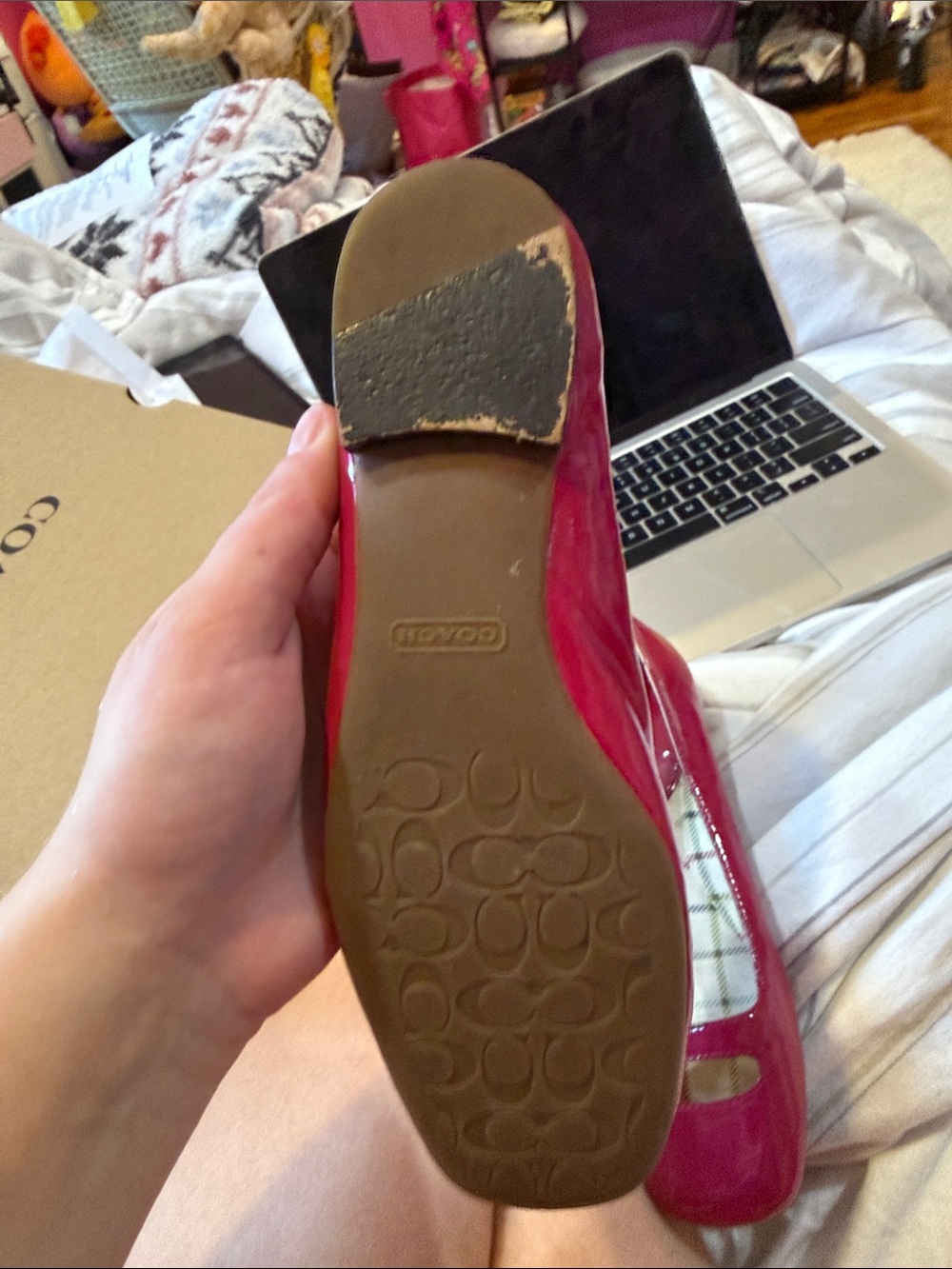 Coach Glossy Patent Ballet Flats in Hot Pink size 5 women’s - Picture 5 of 8